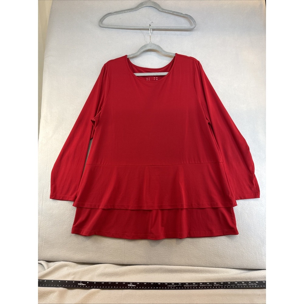Susan Graver Modern Essentials Blouse Plus 1X, Casual, Ruffles Bottom, Longsleev